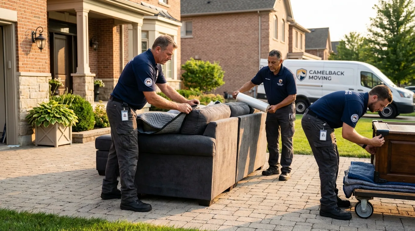 Large estate moving crew wrapping furniture in Albion, MI