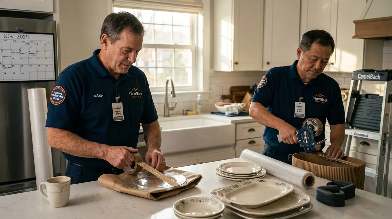 Professional crew packing kitchen dishware in Albion, MI